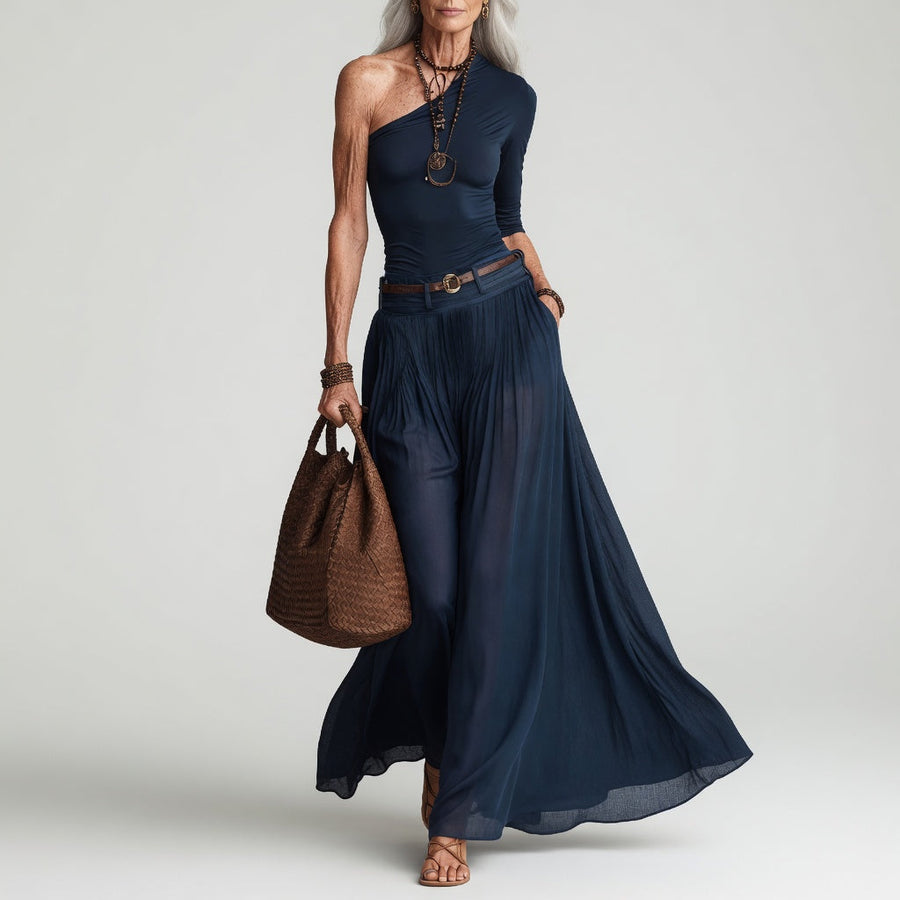 Constance™ — Robe longue asymétrique une épaule chic