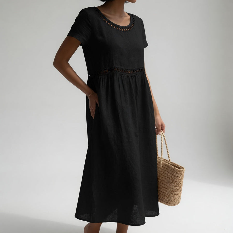 Pernelle™ || Robe mi-longue 100% coton brodée féminité douce