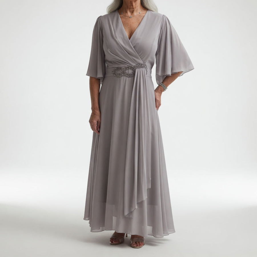 Éloïsine™ — Robe portefeuille longue manches papillon élégance douce
