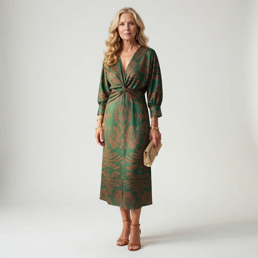 Hortense™ — Robe midi wrap imprimée élégante