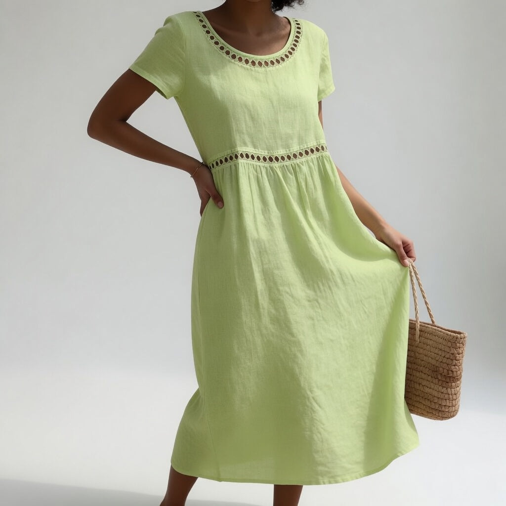 Pernelle™ || Robe mi-longue 100% coton brodée féminité douce