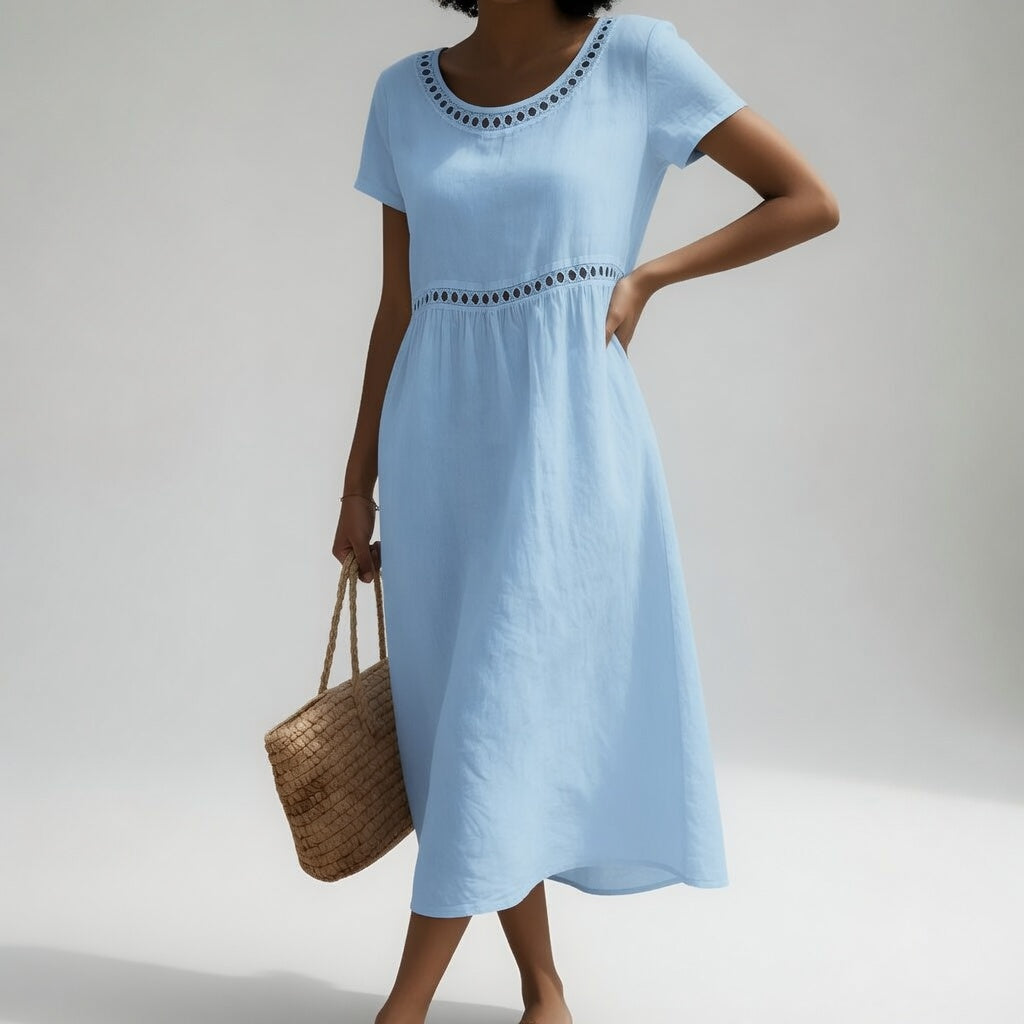 Pernelle™ || Robe mi-longue 100% coton brodée féminité douce