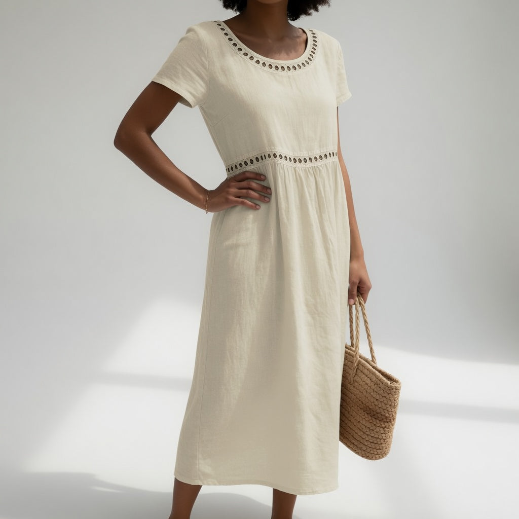 Pernelle™ || Robe mi-longue 100% coton brodée féminité douce