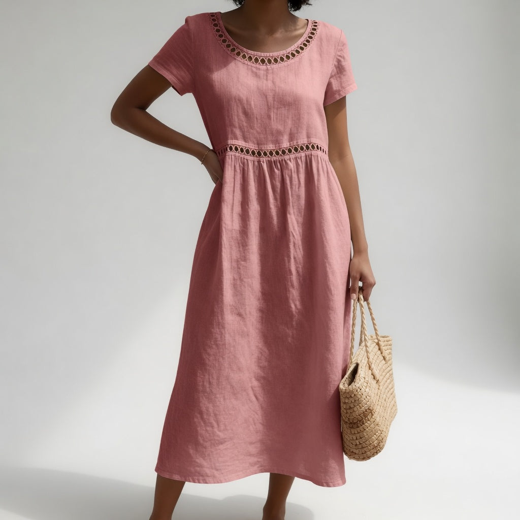 Pernelle™ || Robe mi-longue 100% coton brodée féminité douce