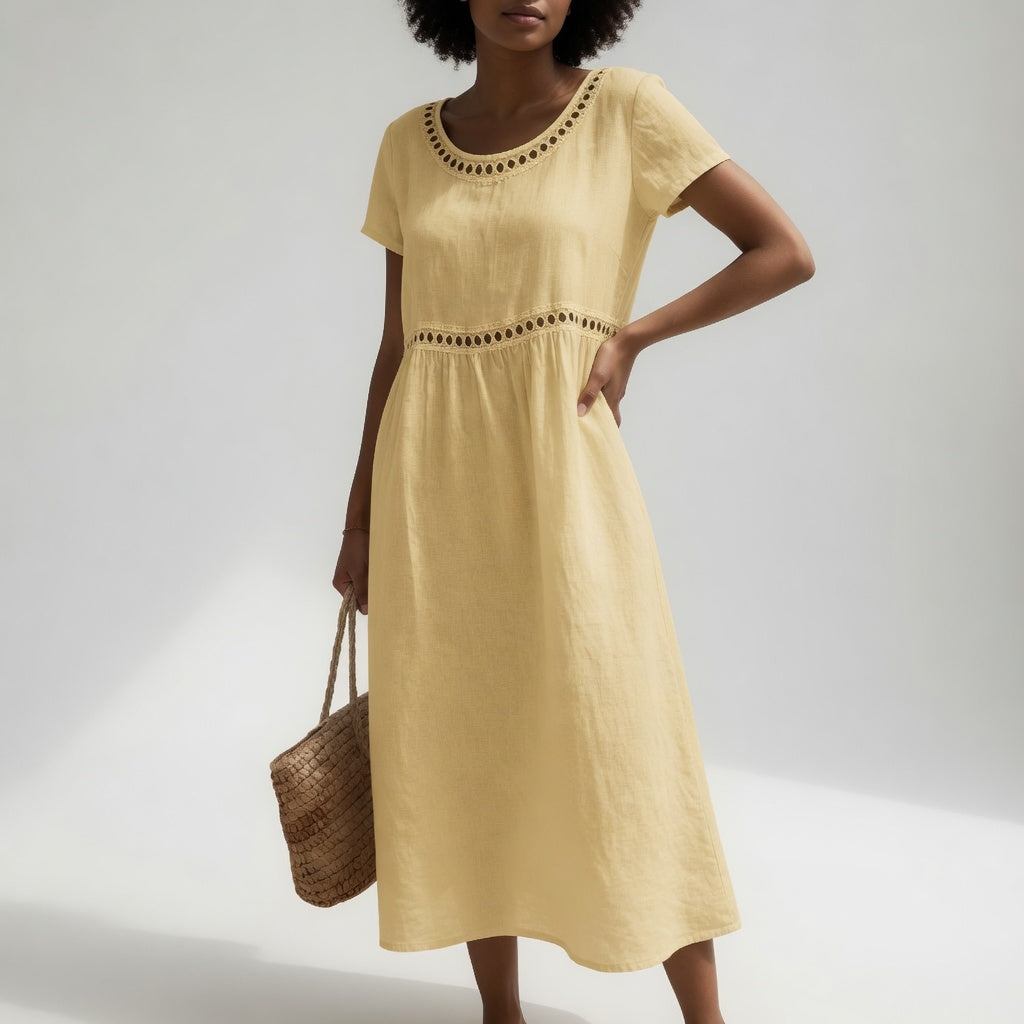 Pernelle™ || Robe mi-longue 100% coton brodée féminité douce