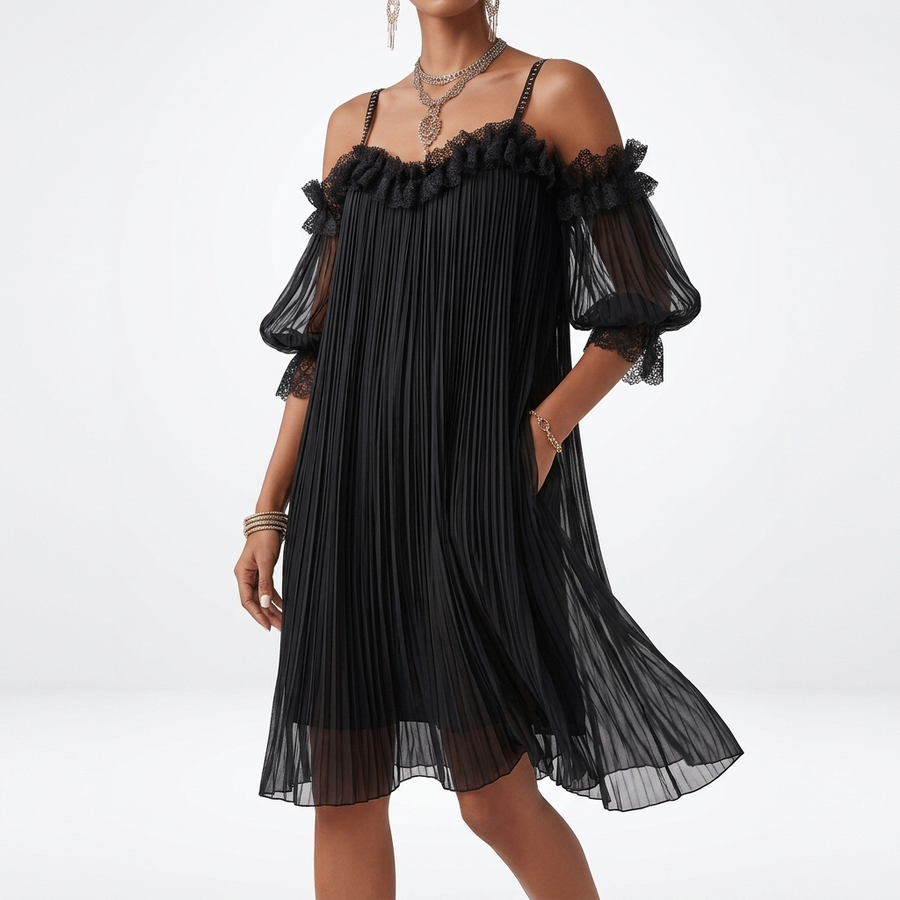 Volantine™ — Robe courte épaules dénudées plissée volants