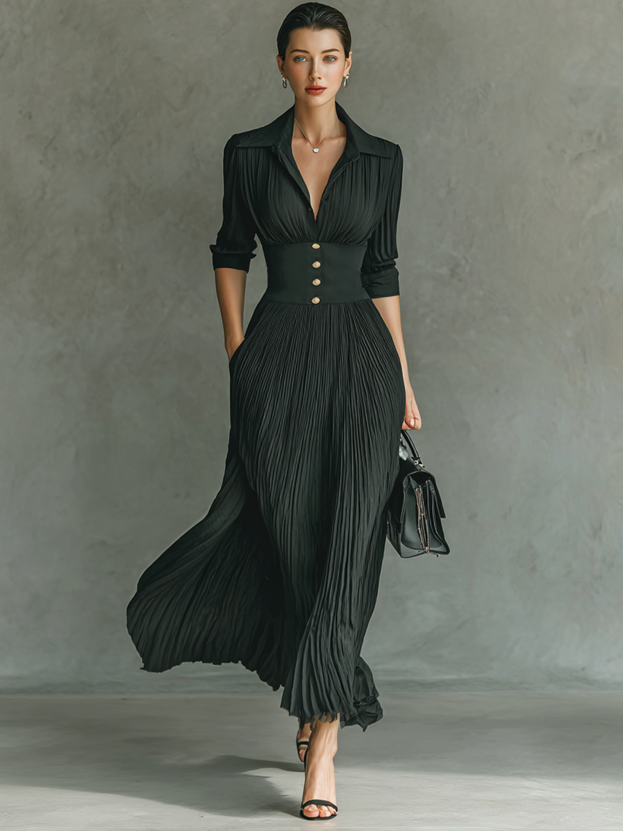 Valérie™ — Robe plissée élégante à taille structurée